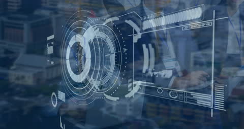 Digital Interface Technology Overlay on Cityscape