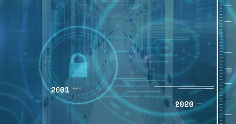 Digital Security Padlock Overlaid on Data Center Environment - Download Free Stock Images Pikwizard.com