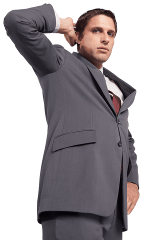 Confident businessman posing in formal suit with transparent background