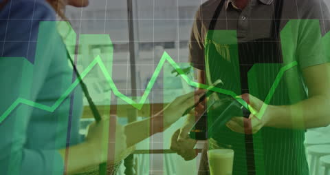 Digital Payment with Smartphone Overlayed by Financial Data Graphs