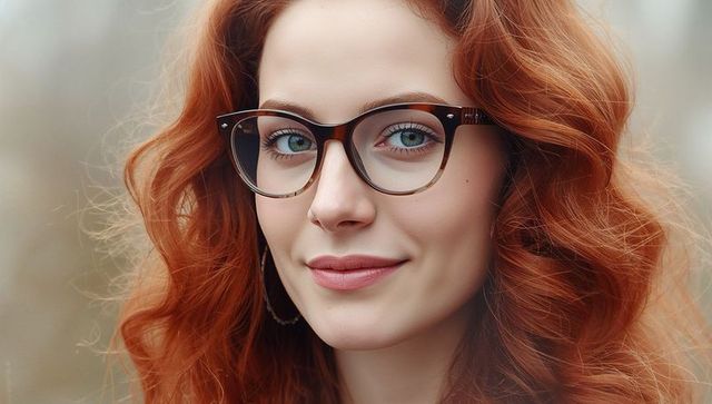 Red-haired woman with glasses exhibiting featural natural elegance