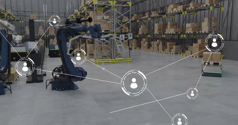Futuristic Warehouse Automation with Robotics and Digital Connectivity