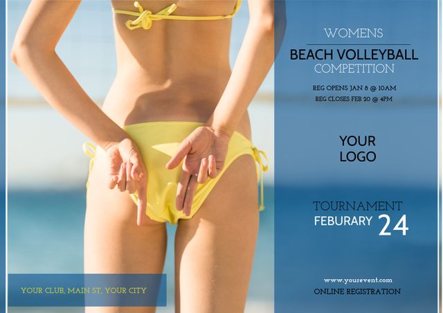 Women's Beach Volleyball Tournament Promotional Poster - Download Free Stock Templates Pikwizard.com