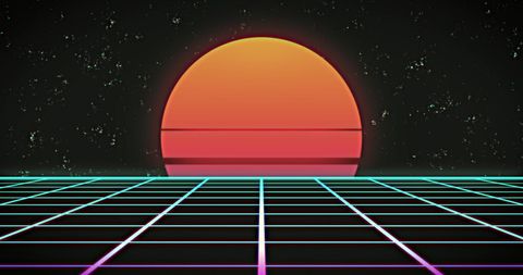 Retro Futuristic Landscape with Glowing Sun