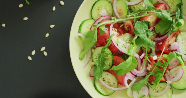 Fresh Vegetable Salad with Tomatoes, Cucumbers, and Arugula - Download Free Stock Images Pikwizard.com