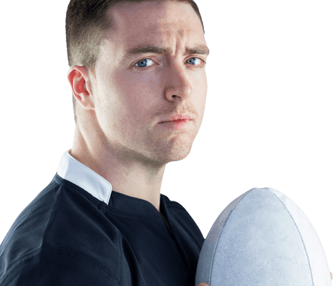 Transparent rugby player posing with rugby ball