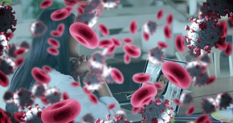 Virtual Meeting with COVID-19 and Red Blood Cells Concept Overlay
