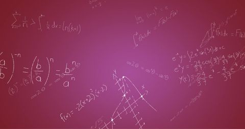Mathematical formulas on pink background with graph