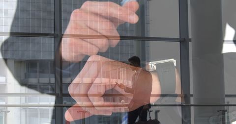 Dual Exposure Businessman with Smartphone and Watch Interface