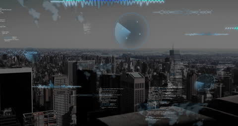 Digital Data Holograph Overlay on Urban Skyline