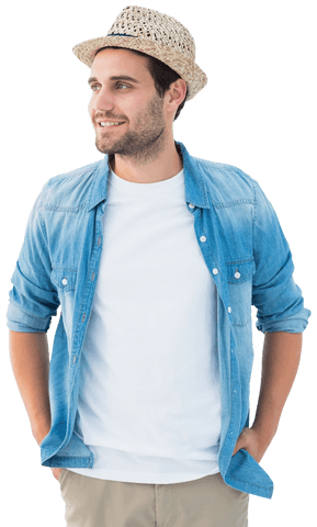 Hipster Man in Denim Shirt with Transparent Trilby Hat - Download Free Stock Videos Pikwizard.com
