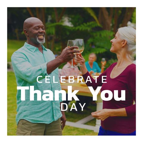joyful celebration of thank you day outdoors with friends toasting - Download Free Stock Templates Pikwizard.com