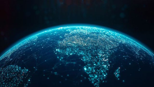 Digital earth with network connections and particle effects