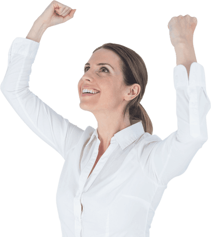 Transparent Cheerful Businesswoman Celebrating Success