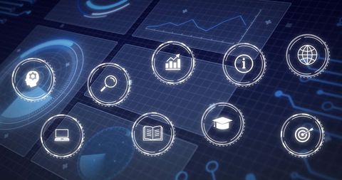 Digital Interface Icons on Hi-Tech Virtual Data Background - Download Free Stock Images Pikwizard.com