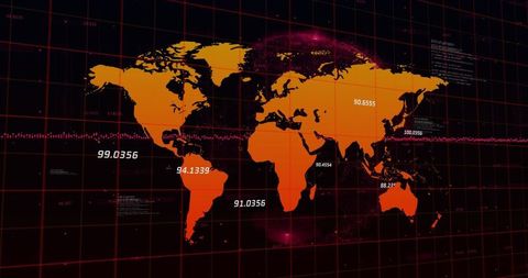 Digital World Map with Dynamic Data Grid Displays - Download Free Stock Images Pikwizard.com