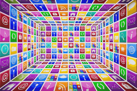 vibrant digital icons wallpaper on transparent cubes - Download Free Stock Videos Pikwizard.com