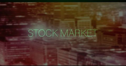 Glitch Art Stock Market Text Over Aerial Urban Cityscape