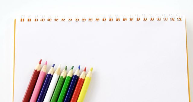 Blank Spiral Notebook and Colored Pencils on White Background - Download Free Stock Images Pikwizard.com