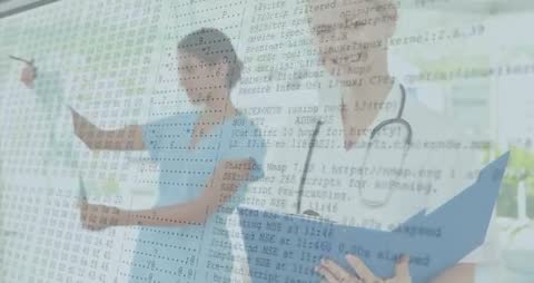 Doctor and Nurse Analyzing Medical and Network Data Together