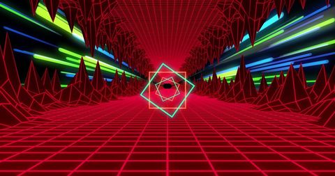 futuristic grid and neon tunnel with digital geometric patterns - Download Free Stock Images Pikwizard.com