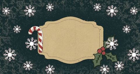 Adorned with snowflakes and a holly sprig, this decorative frame features holiday charm perfect for seasonal greeting cards, festive invitations, or Christmas decoration designs. The cheerful elements add a joyful holiday touch.