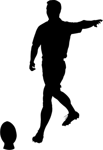 Rugby player kicking ball silhouette on transparent background