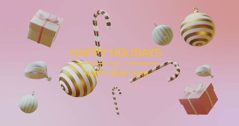 Festive Holiday Greeting with Floating Christmas Decorations