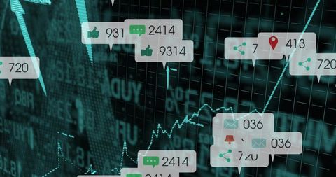 Teal Analytics Dashboard Showing Social Media Callouts and Rising Line Chart