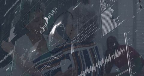 Three senior professionals reviewing hud analytics on transparent glass display in office