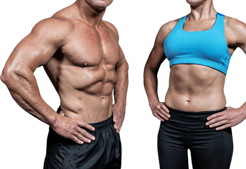 Athletic man and woman with muscular bodies and transparent background