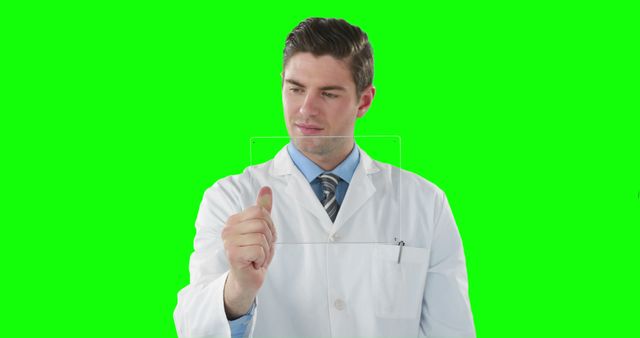 Scientist Interacting with Futuristic Touchable Transparent Interface on Green Screen Background - Download Free Stock Images Pikwizard.com