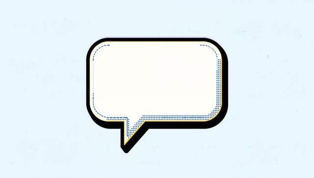 Retro pop art speech bubble with halftone border and bold drop shadow for social media
