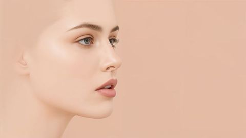 Elegant beautiful lady portrait with flawless skin in neutral makeup