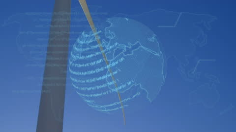 Futuristic Digital Globe with Wind Turbine Animation