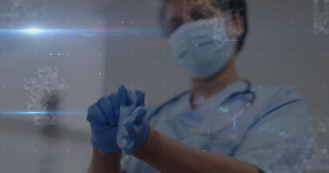 Medical Professional Wearing Gloves in Clinical Setting