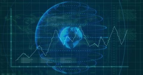 Holographic Globe Displaying Global Analytics and Geospatial Data on Futuristic HUD