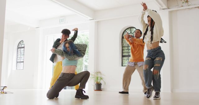Professional group of diverse male and female dancers dancing in dance studio - Download Free Stock Photos Pikwizard.com
