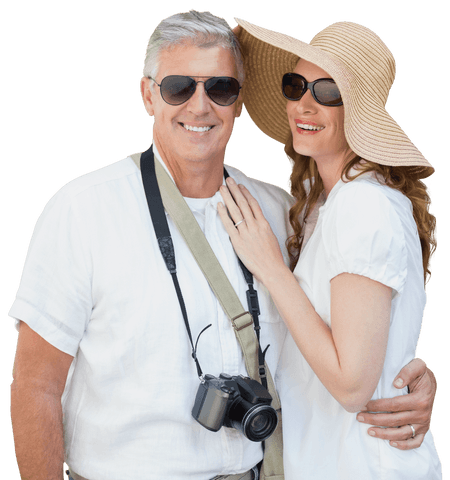 Happy Senior Caucasian Couple in Sunglasses Enjoying Vacation Transparent Background