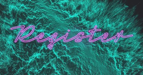 Neon 'Register' Text Over Digital Waves for Tech Event