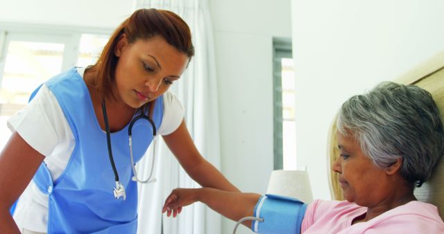 Caregiver Measuring Blood Pressure for Elderly Patient at Home - Download Free Stock Images Pikwizard.com