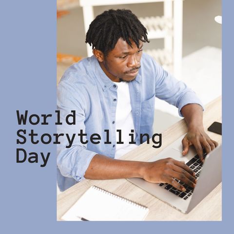 World Storytelling Day Celebration with Man Using Laptop - Download Free Stock Templates Pikwizard.com