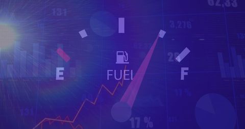 Abstract speedometer displaying technological data trends in blue background