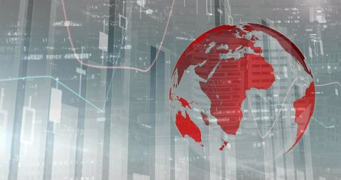 Global Data Analytics with Red Digital Earth Overlap - Download Free Stock Images Pikwizard.com