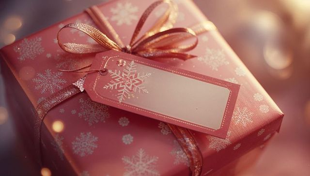 Elegant snowflake gift box with ribbon and tag for festive celebrations