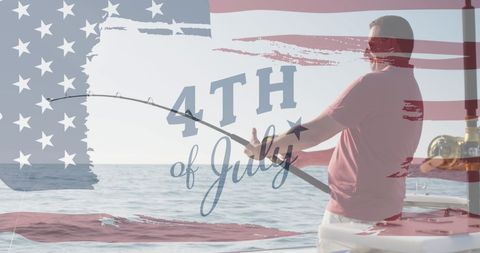 Festive 4th of july celebration with fishing and american flag