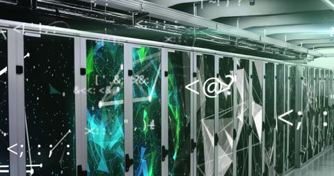Digital Data Overlays on Modern Server Room - Download Free Stock Images Pikwizard.com