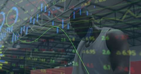 Man Hydrating During Workout with Statistics Overlay Indicates Pandemic Impact