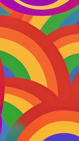 Vertical motion graphic looping multicolor arches filling with oscillating magenta band