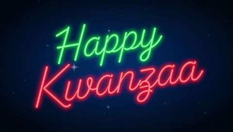 Happy kwanzaa neon sign glowing red and green script celebrating unity and heritage